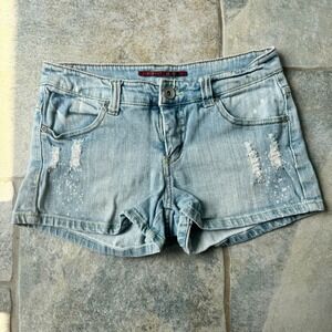 Y2K Highway Low Rise Jean Shorts – Distressed + Paint Splatter Light Wash Size 3